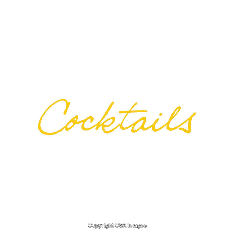 Handwritten Yellow Text Displaying the Word 'Cocktails' on White
