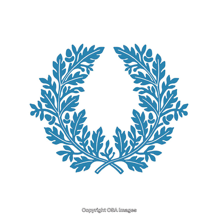 Blue Decorative Laurel Wreath Symbolizing Victory and Elegance Isolated on White