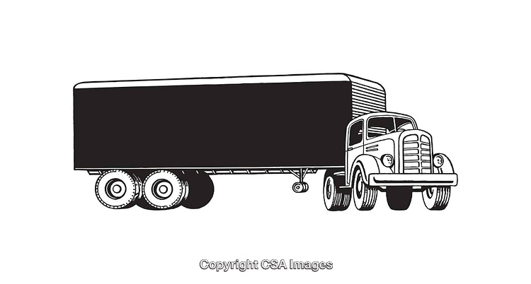 Vintage Semi Truck Line Art Illustration in Black and White