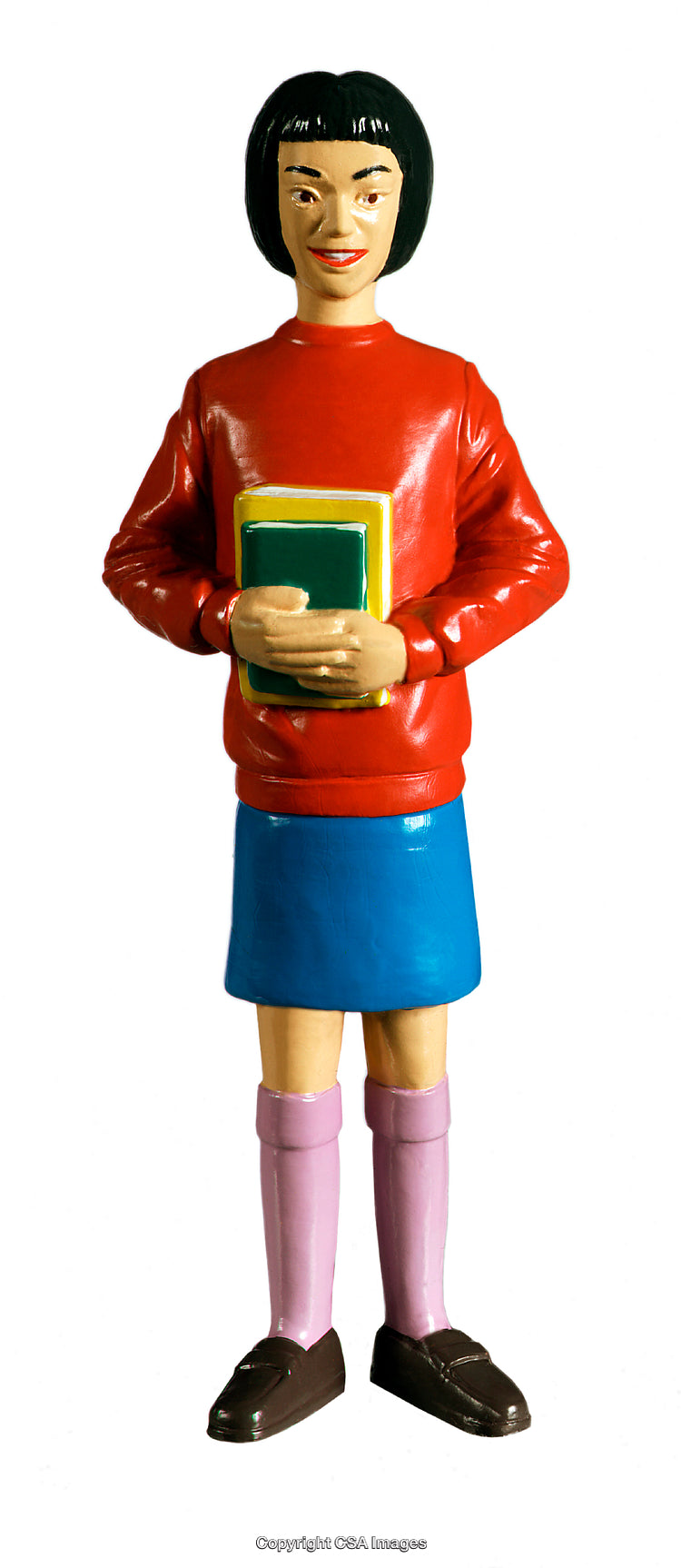 Plastic Figurine of a Smiling Girl Holding Books with a Red Sweater