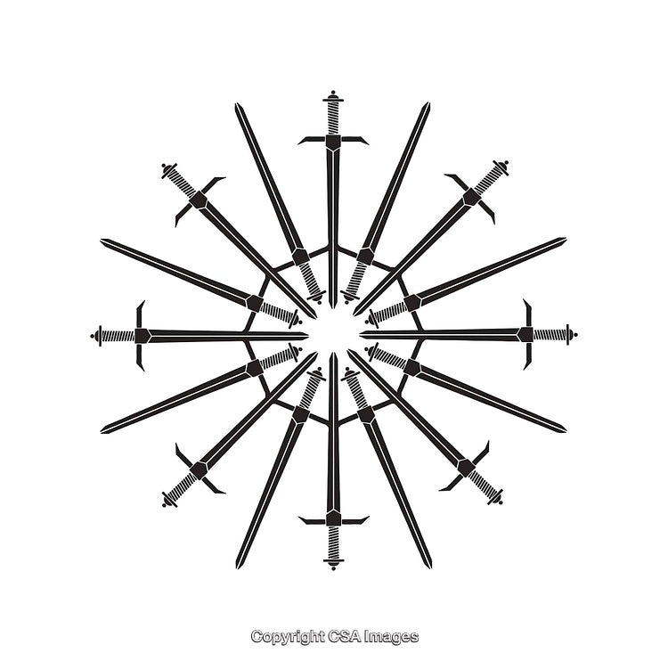 Artistic Black Sword Illustration with Symmetrical Geometric Pattern Design