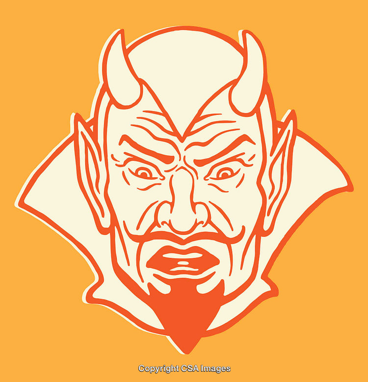 Vintage Devil Illustration in Colorful Stylized Line Art Design