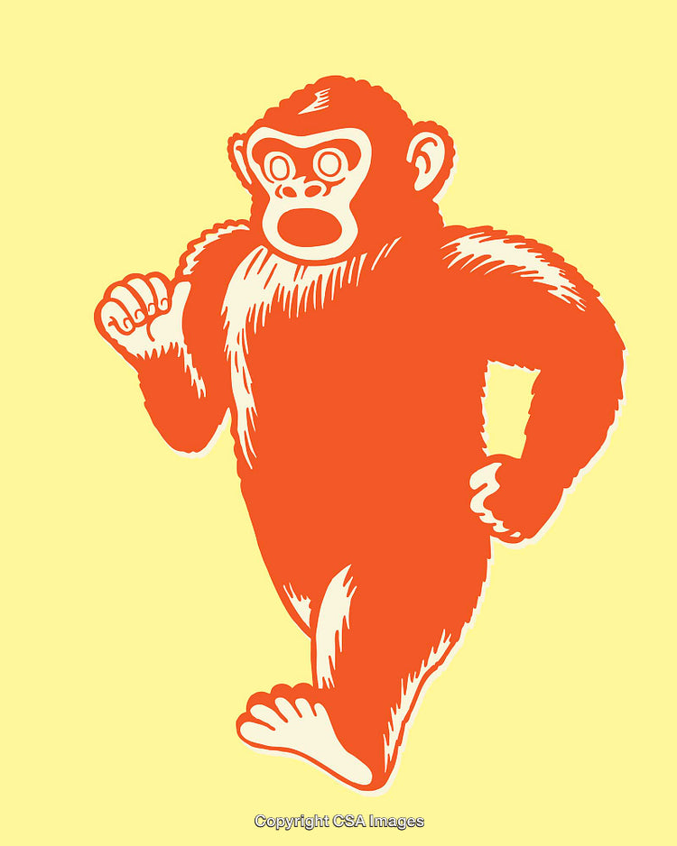 Colorful Illustrated Monkey in Energetic Pose on Bright Yellow Background