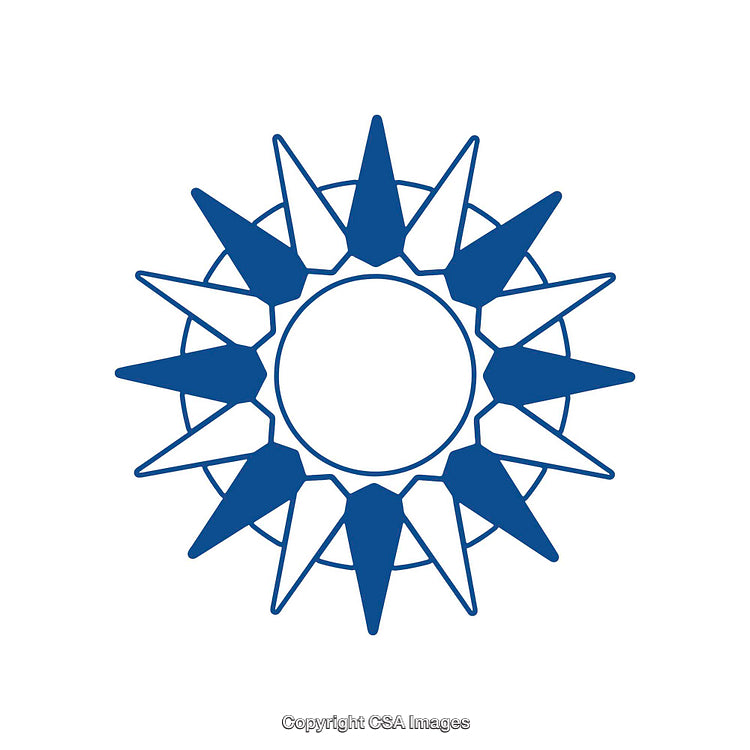 Blue Abstract Sun Shape with Geometric Points on White Background