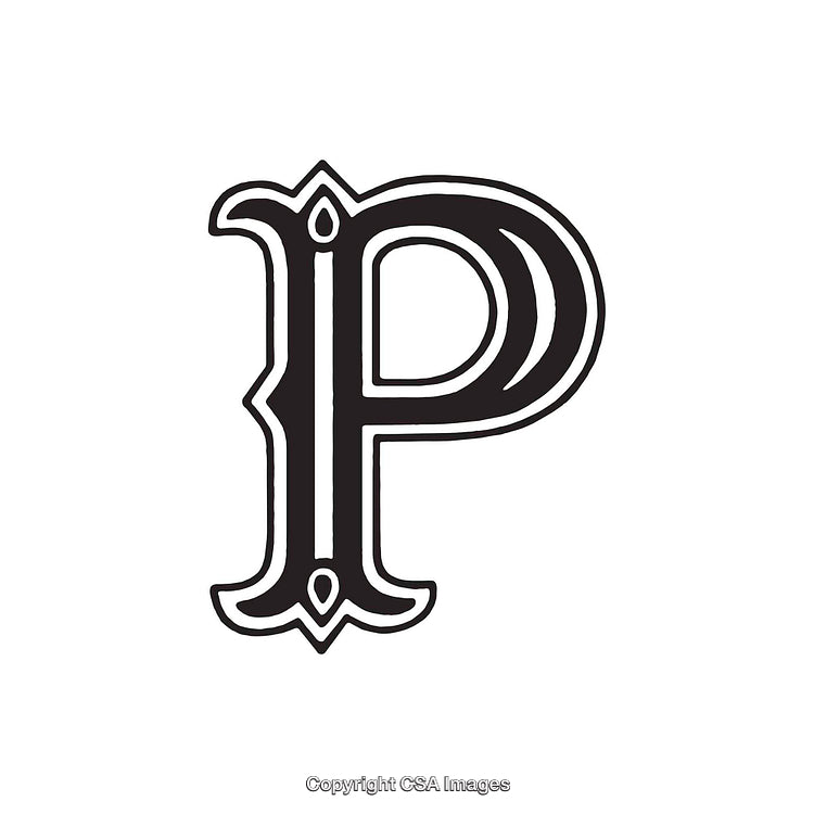 Ornate Decorative Letter P Black and White Typography Design