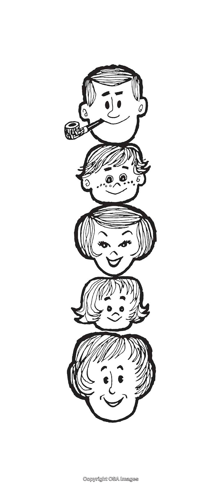 Classic Black and White Line Art Illustrations of Various Smiling Faces