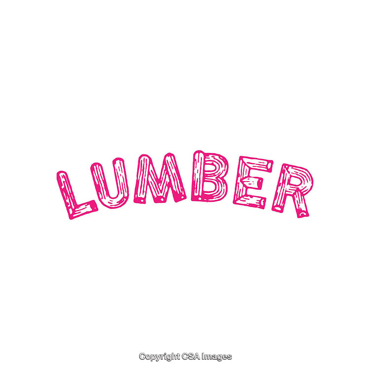 Pink Text Illustrating the Word 'Lumber' in Wood-Inspired Block Letters