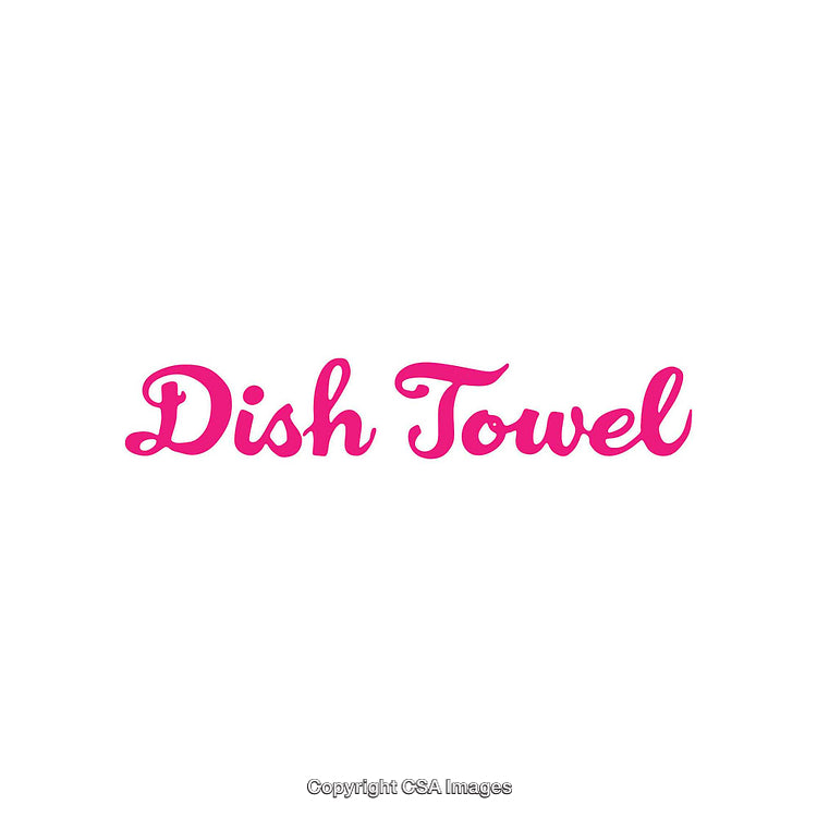 Bold Pink Script Text Showcasing the Phrase 'Dish Towel' on White Background