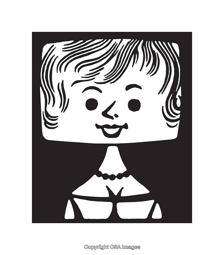 Black and White Line Art of a Smiling Model Figure