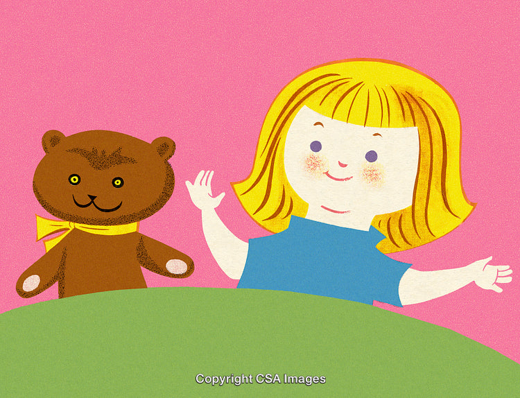 Playful Illustration of a Child and Teddy Bear in a Fun Colorful Style