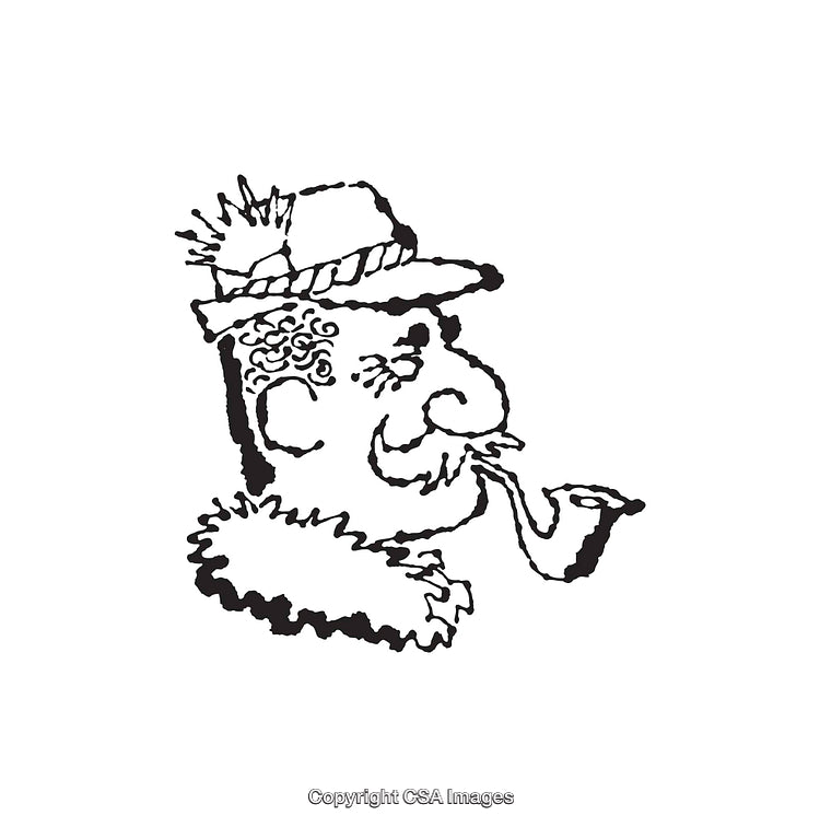 Black and White Line Art Illustration of a Man Smoking a Pipe