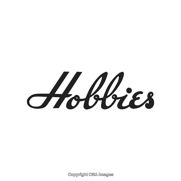 Black and White Text Design Featuring the Word 'Hobbies' in Stylish Script