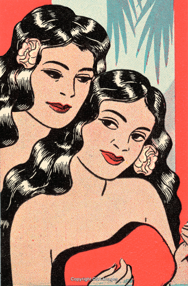 Retro Comic Art of Two Women With Flowers in Vivid Colors