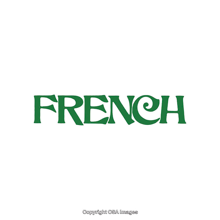 Green Artistic Typography Displaying the Word 'French' on White Background