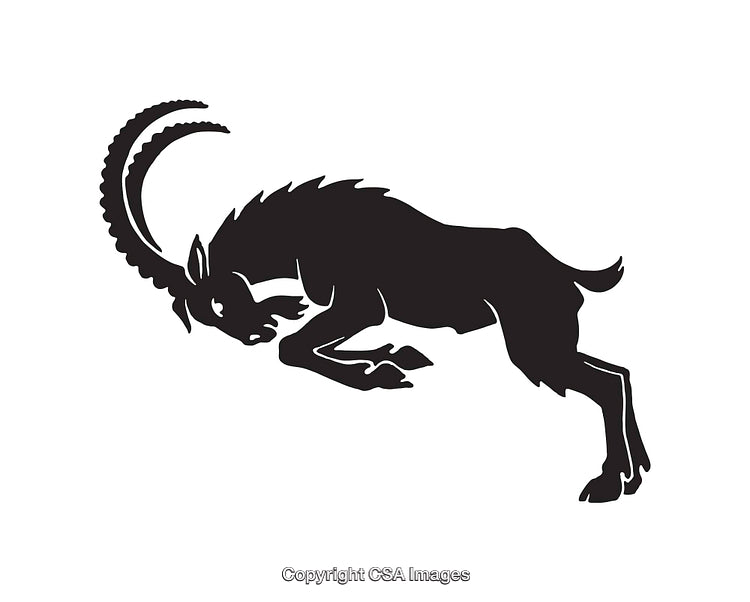 Black and White Silhouette of a Jumping Wild Goat