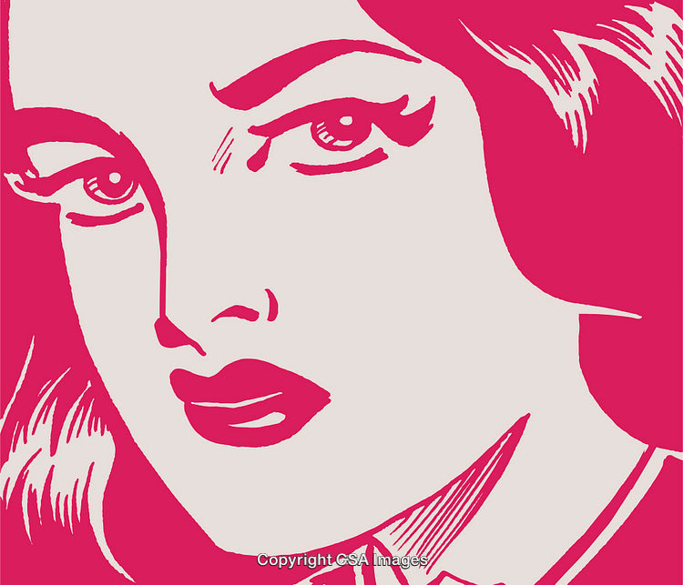 Pop Art Illustration of a Retro Woman with Expressive Facial Expression