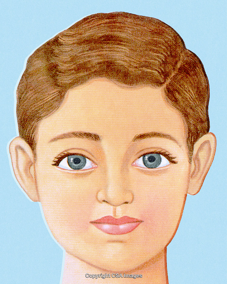 Illustration of a Youthful Face with Neutral Expressions on Blue Background
