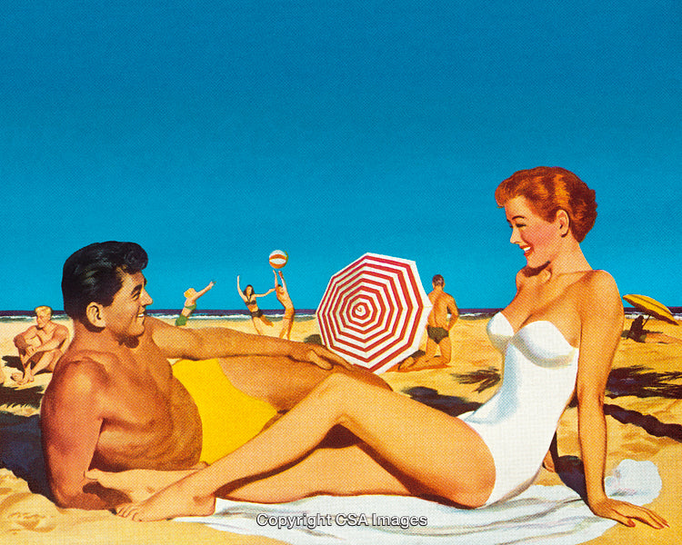 Retro Couple Enjoying a Sunny Day at the Beach
