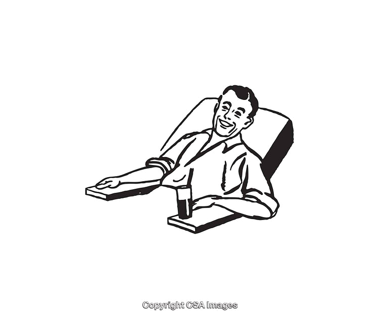 Black and White Line Art Depicting a Relaxed Man Reclining in Comfort