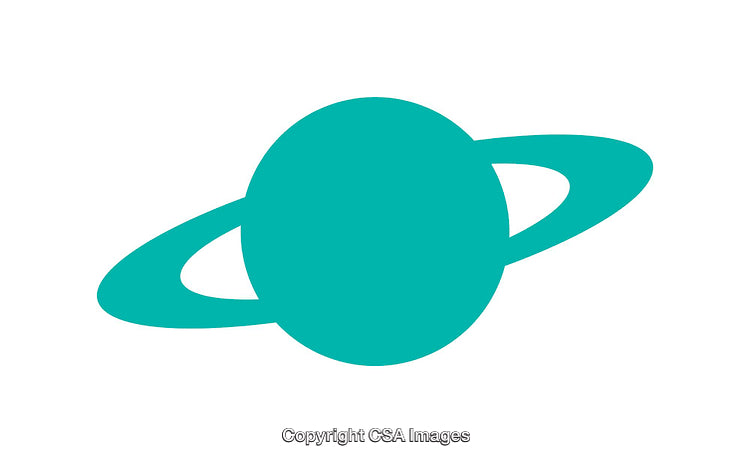 Turquoise Planet Icon with Rings on a White Background