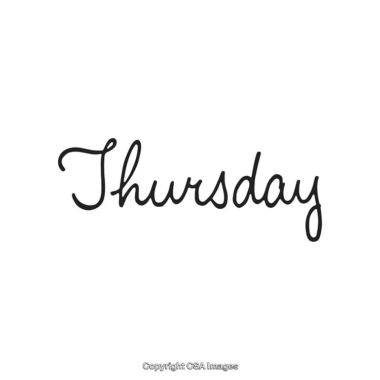Black Script Typography Displaying the Word Thursday on White Background