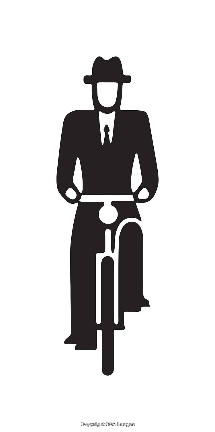 Minimalist Black and White Icon of a Businessman on a Bicycle