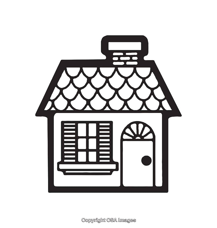 Simple Line Art Illustration of a Small House with a Shingled Roof