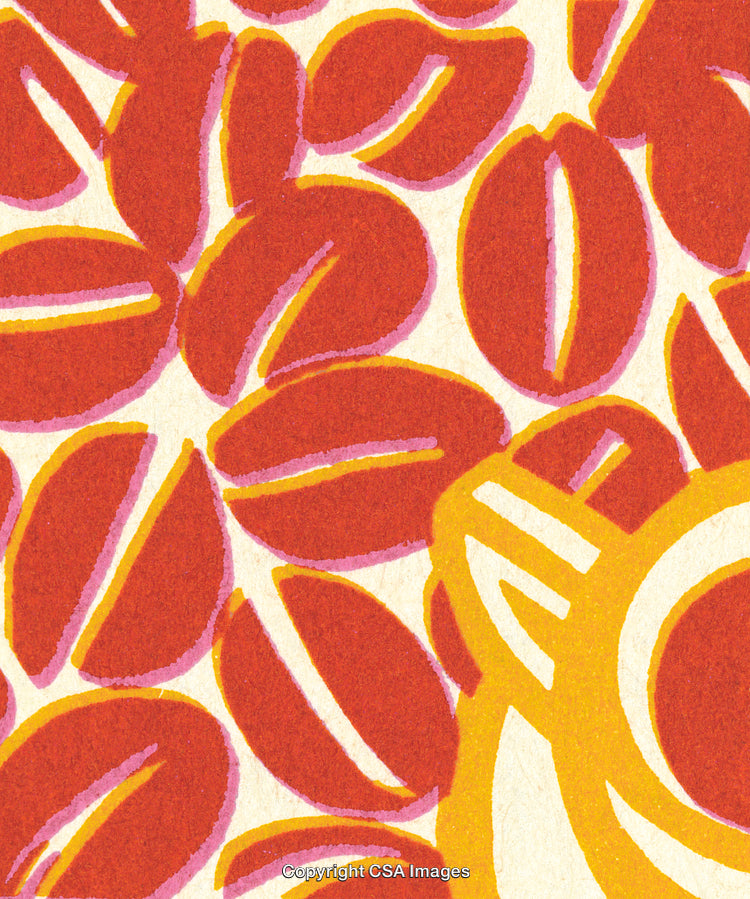 Colorful Illustration of Coffee Beans and Vibrant Mug Design