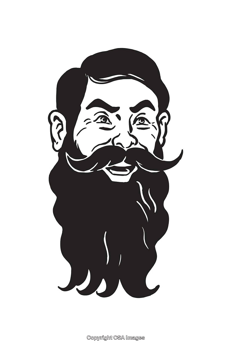 Black and White Line Art Illustration of a Bearded Man Smiling
