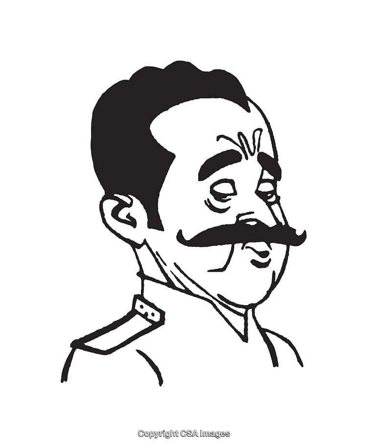 Vintage Style Black And White Line Art Illustration of Mustachioed Man