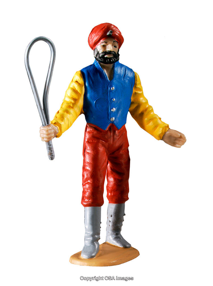 Colorful Figurine Depicting Traditional Attire Holding a Whip