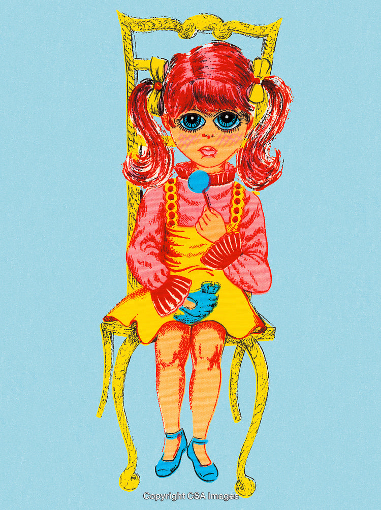Illustration of a Girl Sitting on a Chair in Vivid Colors