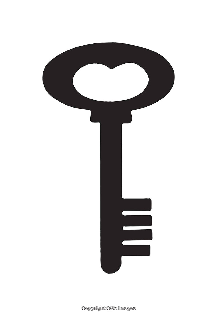 Black Silhouette Key with Heart-Shaped Handle in Minimal Design