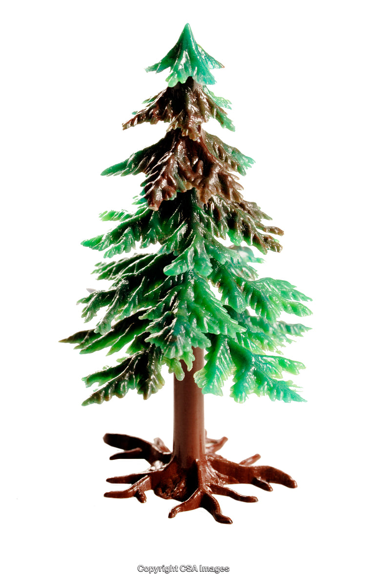 Plastic Miniature Evergreen Tree with Intricate Root and Leaf Details