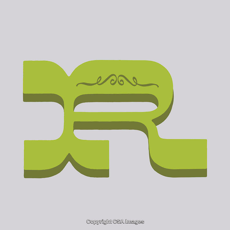 3D Green Letter 'R' with Decorative Accents on Light Background