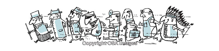 Cartoon Group of Uniquely Dressed Characters in a Parade Illustration