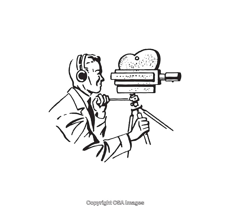 Retro Line Art of Cameraman Operating Film Equipment With Vintage Style