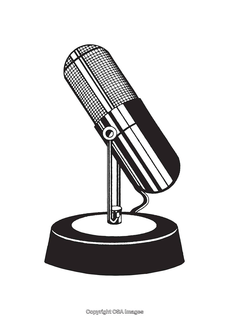 Vintage Style Black and White Retro Microphone Illustration