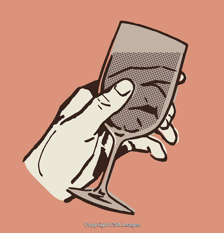 Illustration of Hand Holding a Wine Glass in Color Line Art