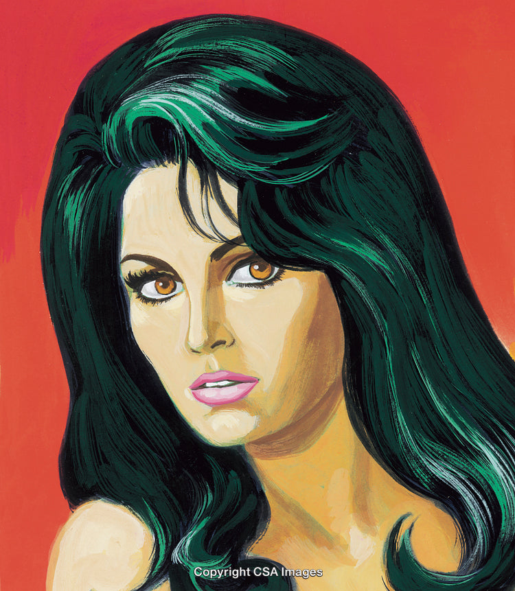 Vibrant Illustration of a Woman with Green Hair on a Red Background