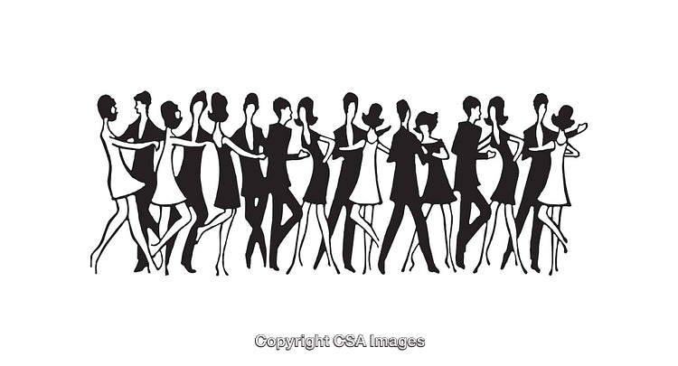 Elegant Group Dancing in Black and White Line Art Illustration
