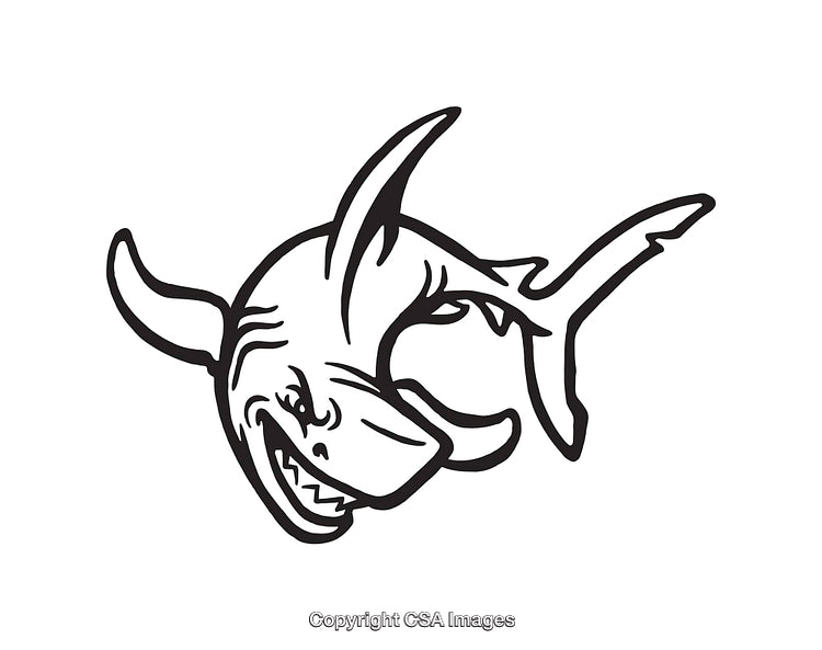 Black and White Line Art Illustration of a Shark Character