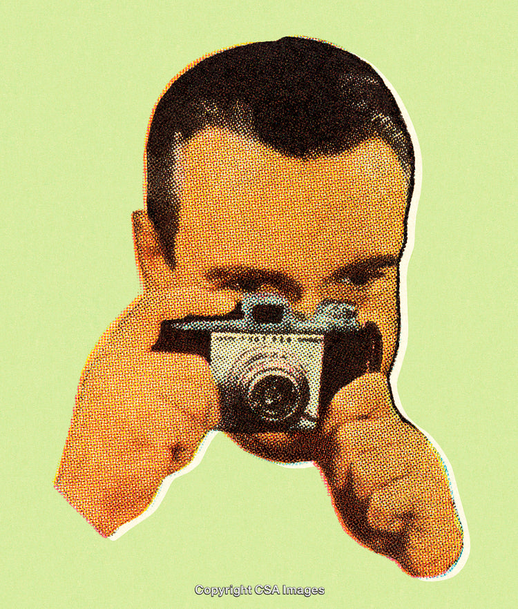 Retro Style Photograph of a Man Taking a Picture with a Vintage Camera