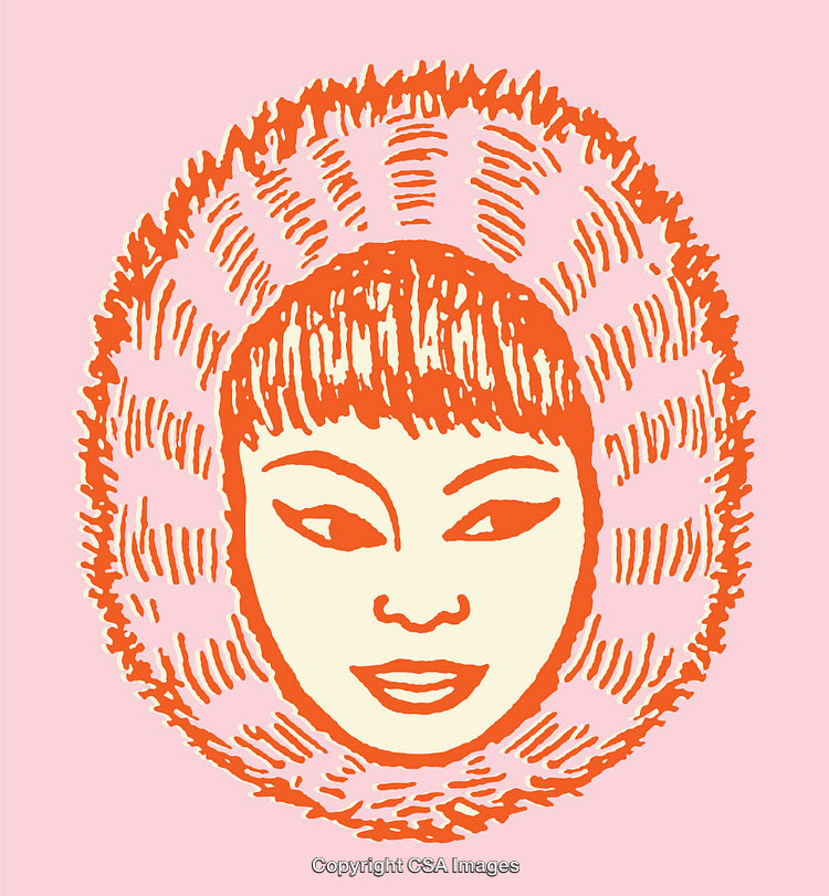 Color Illustration of a Traditional Figure in Vibrant Orange and Pink Palette