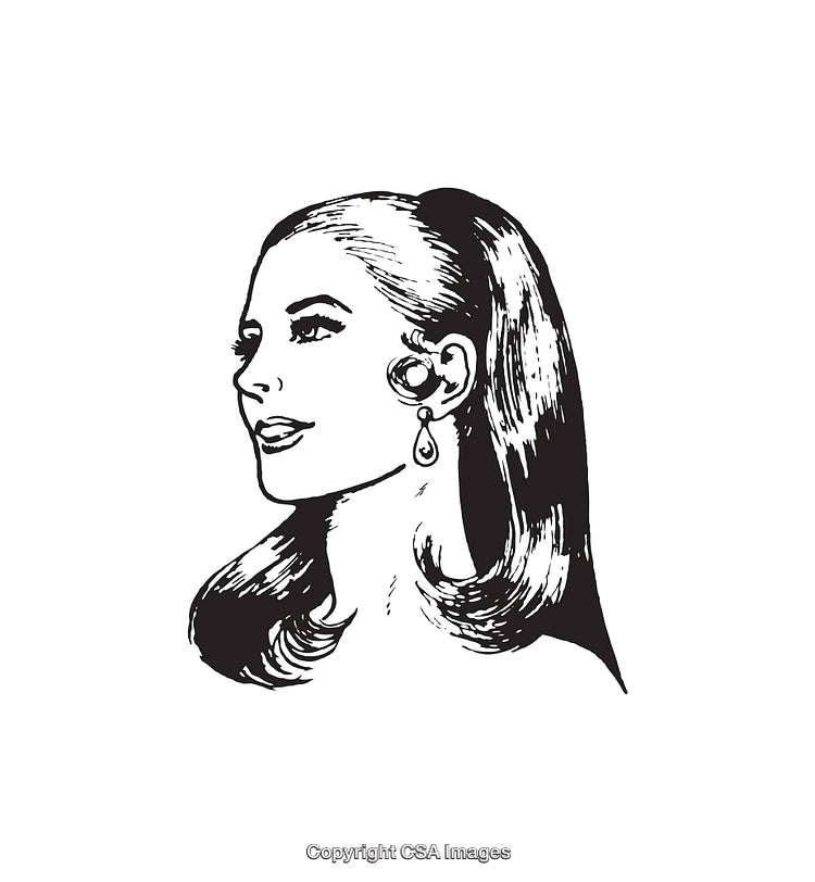 Elegant Black And White Line Art of a Woman Wearing Earrings