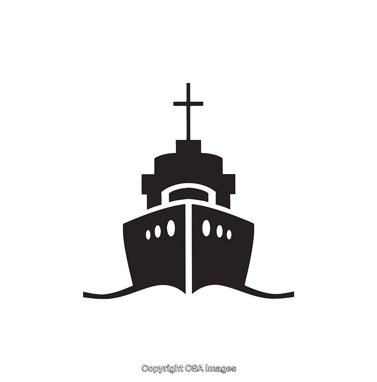Black and White Line Art Illustration of a Cruise Ship Symbol