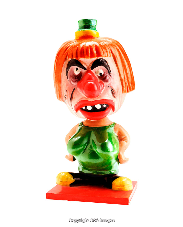 Colorful Cartoon Figurine with Unique Expression on White Background