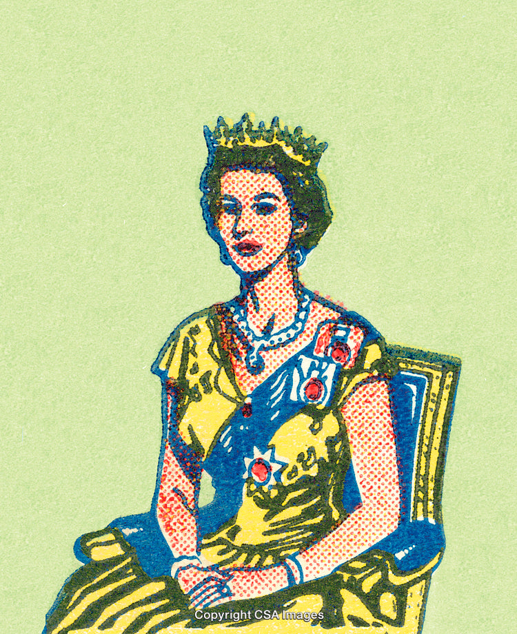 Illustration of a Monarch in Vibrant Pop Art Style with Crown and Jewelry
