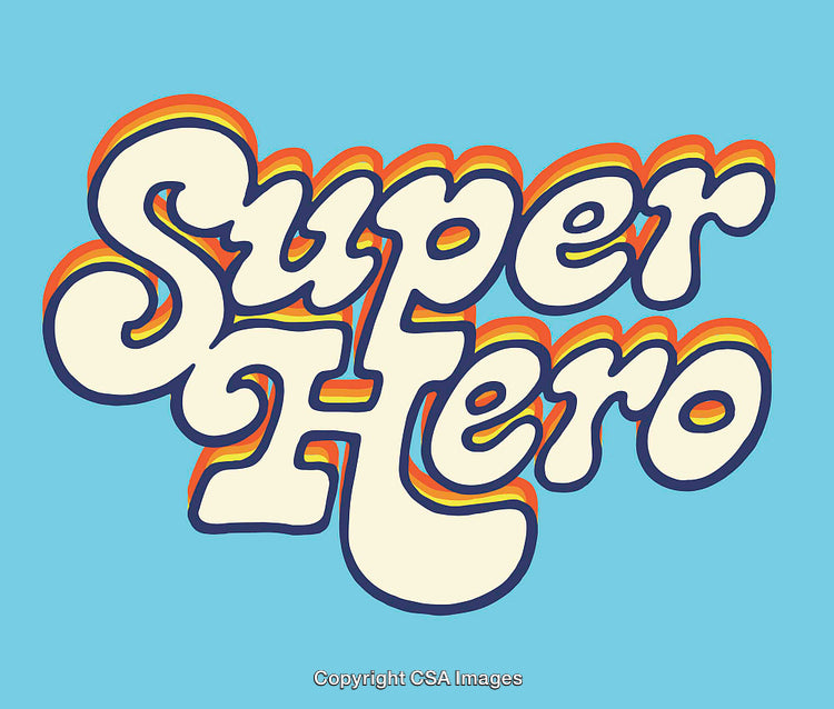 Retro Style Text Illustration Featuring Bold 'Super Hero' Lettering