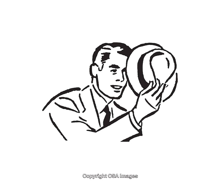 Black And White Line Art of a Man Greeting with a Hat